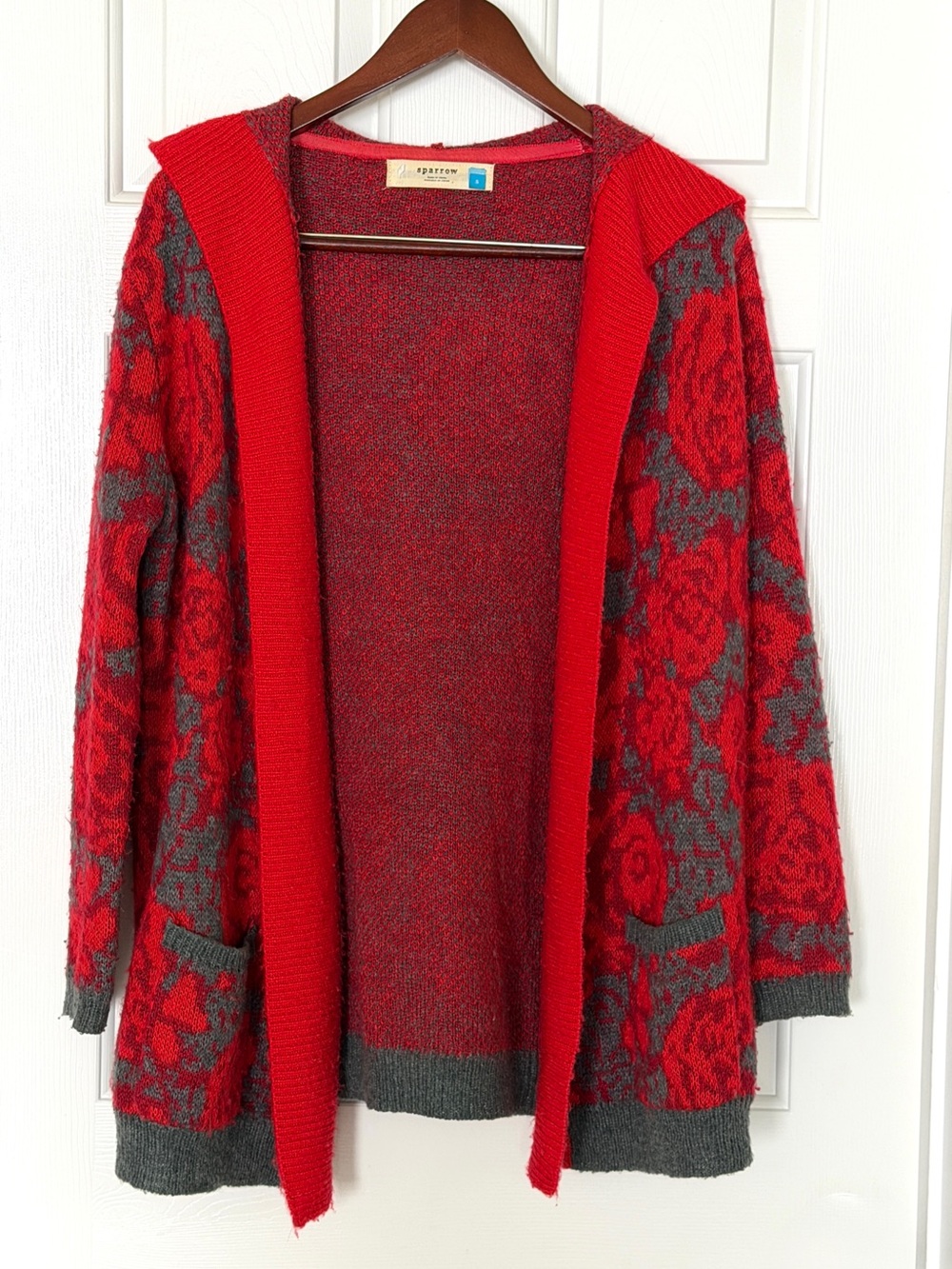 Anthropologie Maraschino Floral by Sparrow Oversized Red Floral Hooded Sweater - Picture 3 of 12